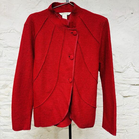 Orvis Women's Red 100% Wool Long Sleeve Cardigan Sweater Size Medium - Picture 1 of 5